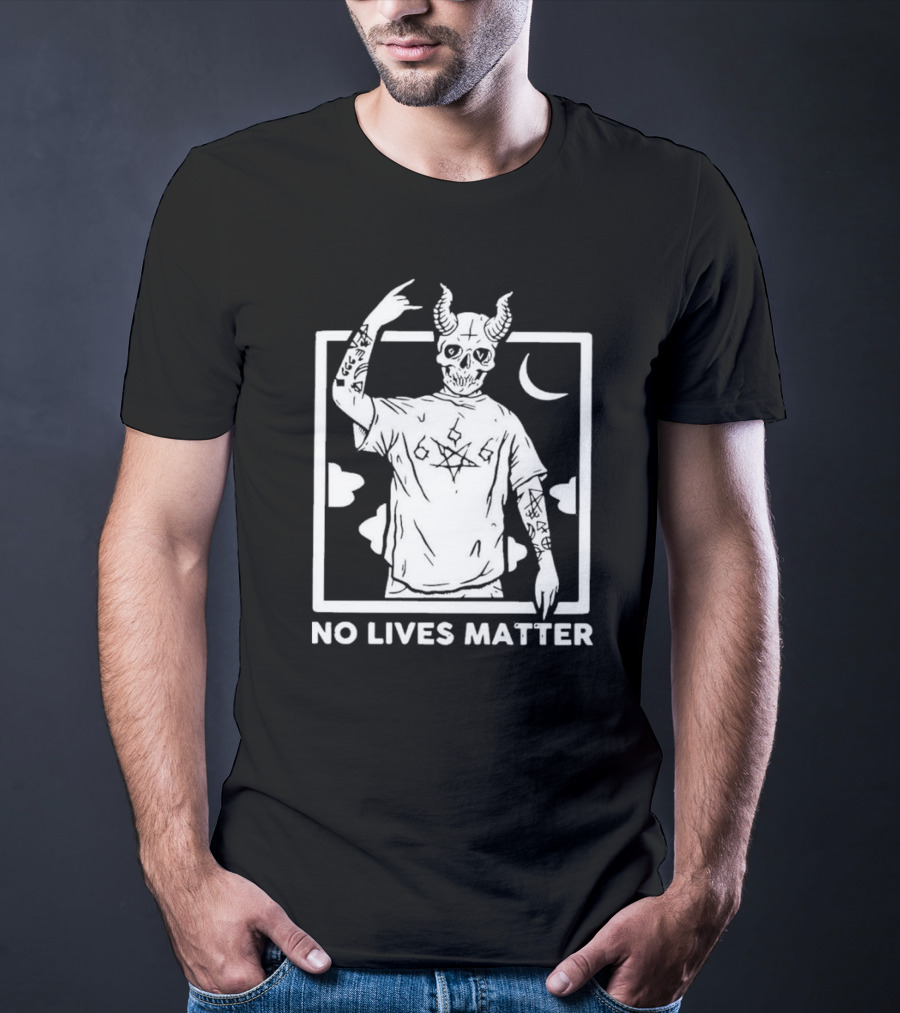 No Lives Matter 666 Horned Skull Tattooed Demon With Crescent Moon T-Shirt