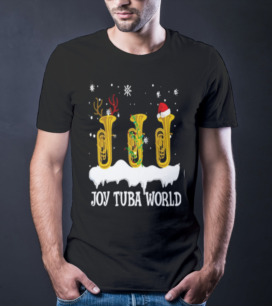 Joy Tuba World Christmas Snow Tubas Santa Hat Reindeer T-Shirt