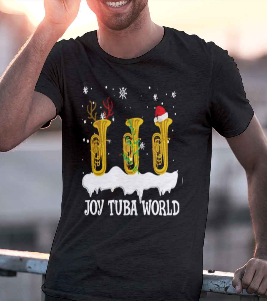 Joy Tuba World Christmas Snow Tubas Santa Hat Reindeer T-Shirt