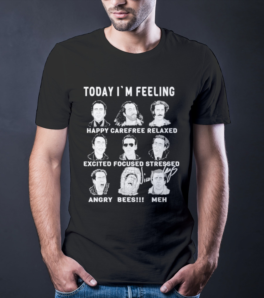 Today I’m Feeling Happy Carefree Relaxed Excited Focused Stressed Angry Bees Meh Vintage Humor Faces T-Shirt