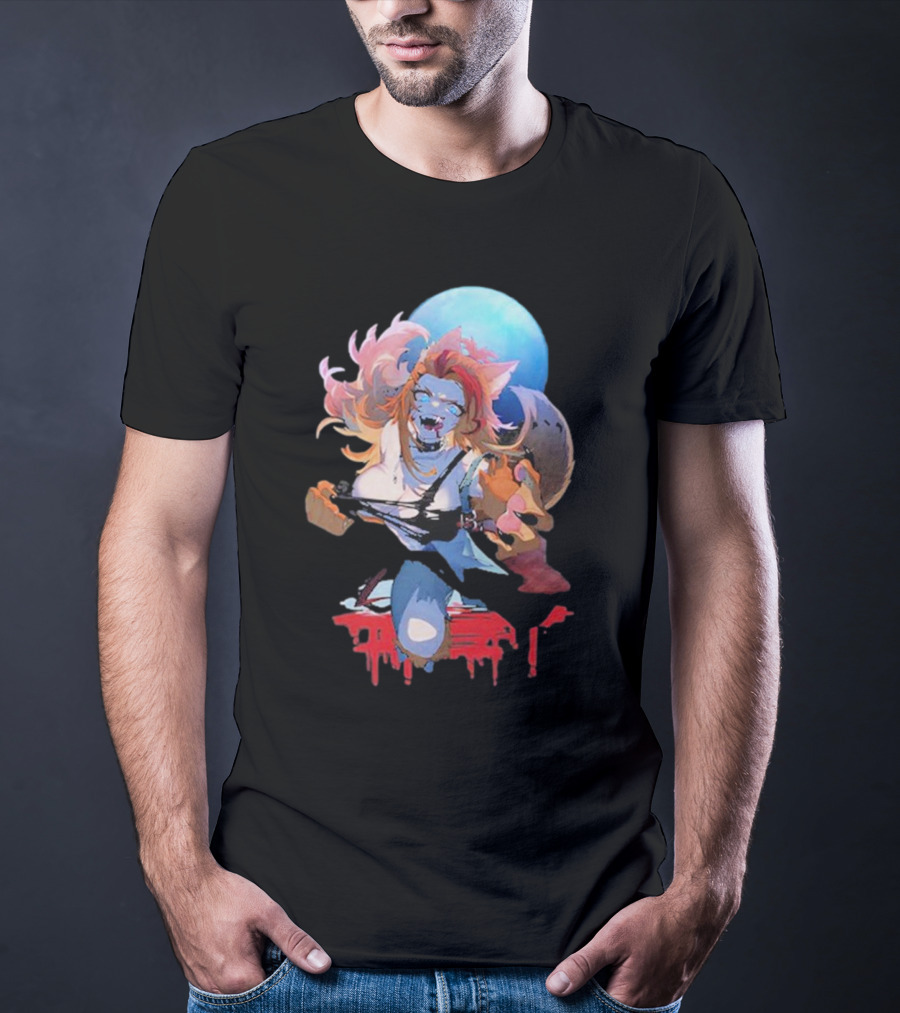 Buffpup Bloody Howl Werewolf Moon Guitar Blood Red T-Shirt