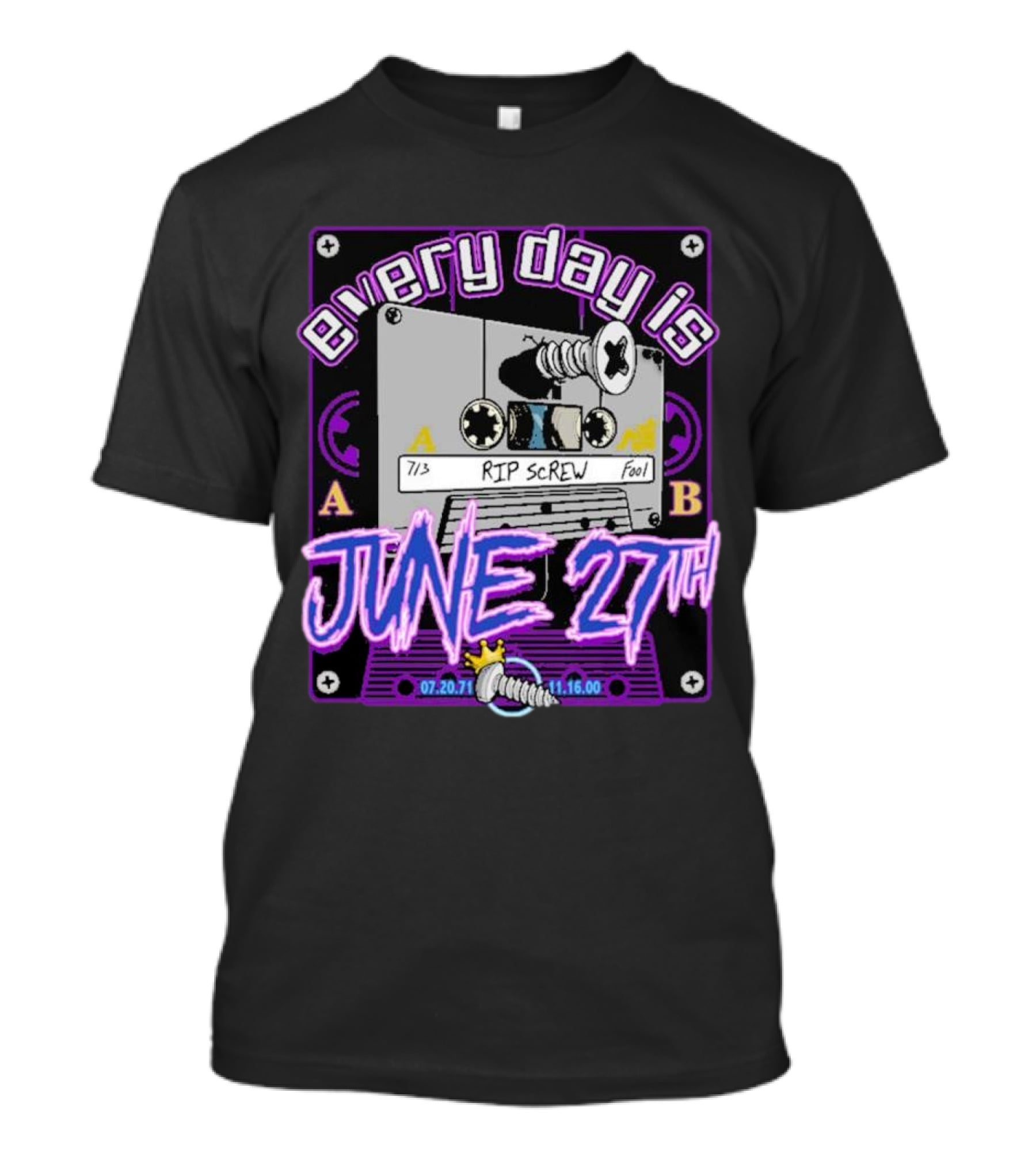 Every Day Is June 27th RIP Screw 07.20.71 11.16.00 Cassette Tape T-Shirt