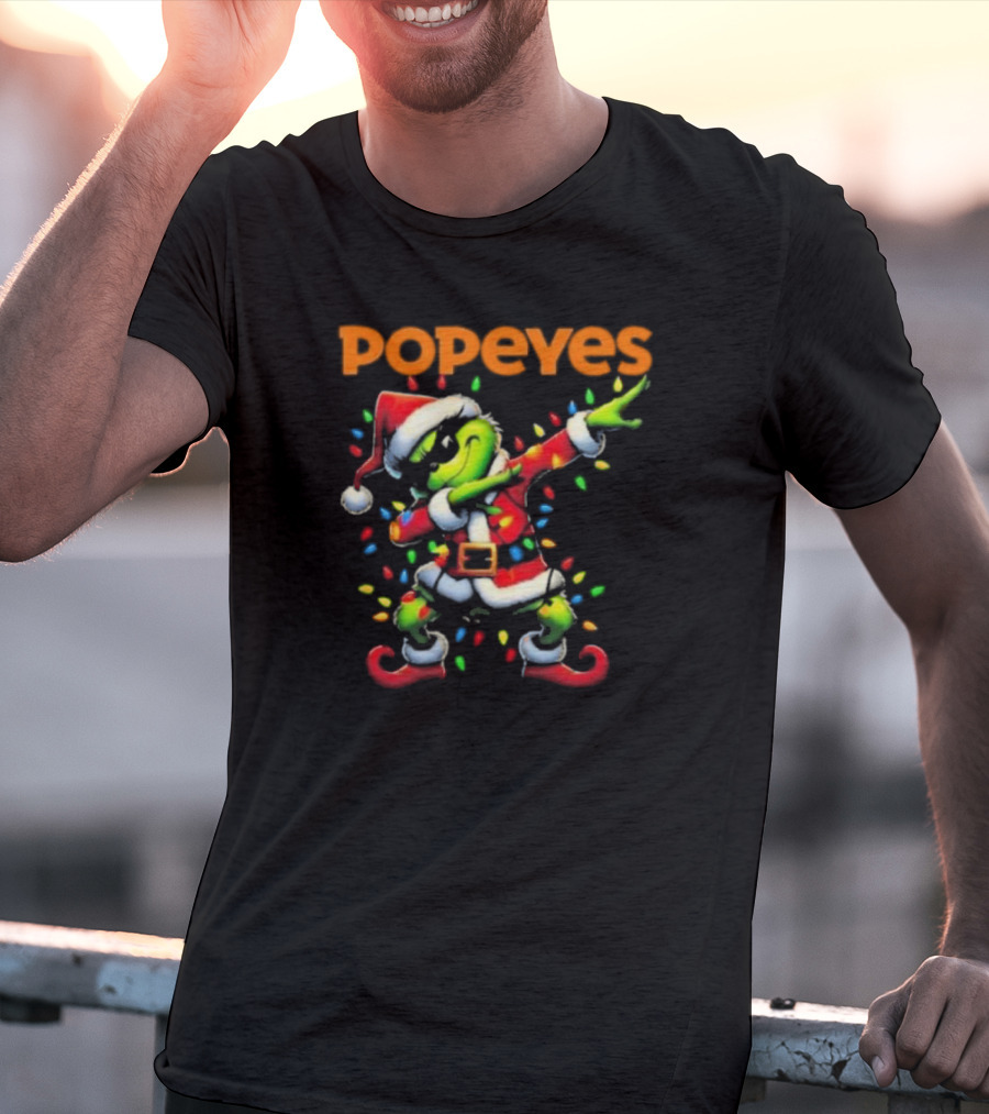 Popeyes Santa Grinch Dabbing Christmas Lights T-Shirt