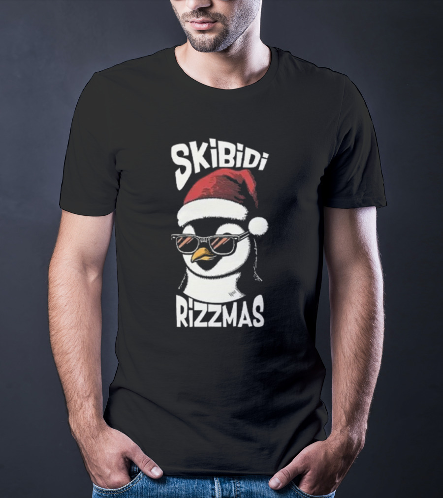 Skibidi Rizzmas Christmas Penguin With Santa Hat And Sunglasses T-Shirt