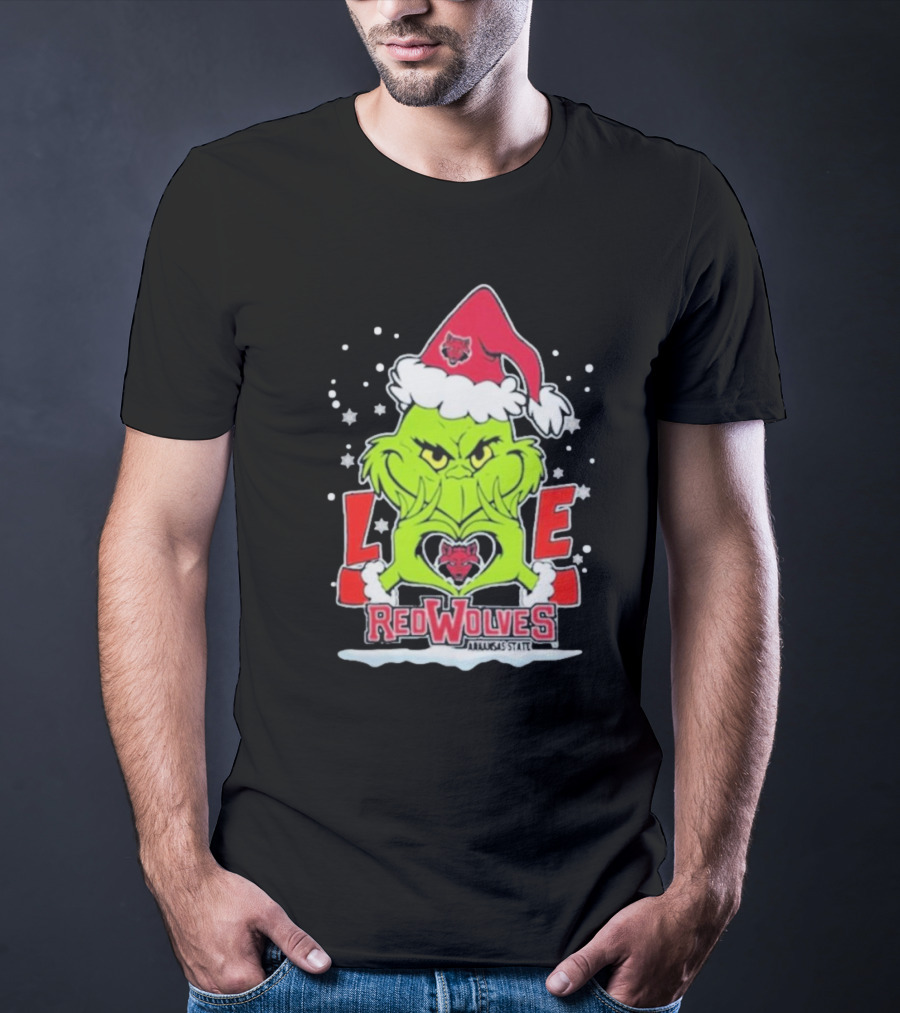 Grinch Love Arkansas State Red Wolves Christmas Football T-Shirt