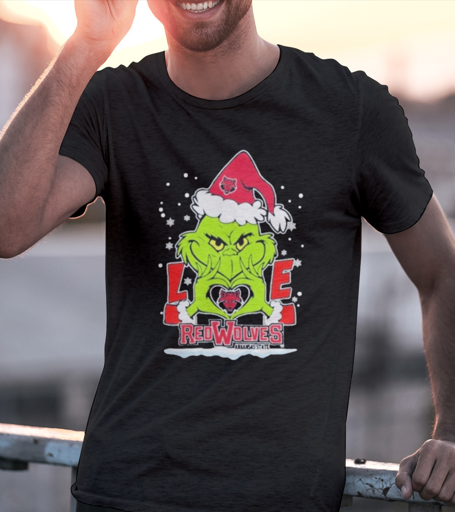 Grinch Love Arkansas State Red Wolves Christmas Football T-Shirt