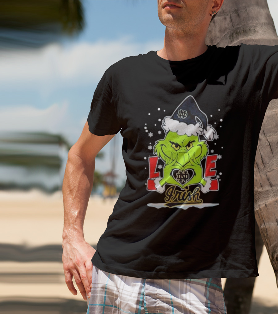 The Grinch Love Irish Notre Dame Fighting Football Christmas T-Shirt