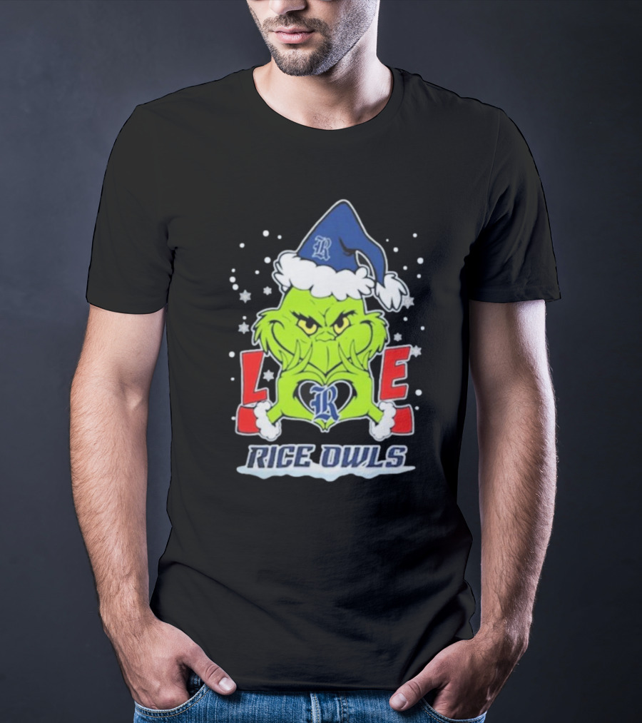 The Grinch Love Rice Owls Christmas Football T-Shirt
