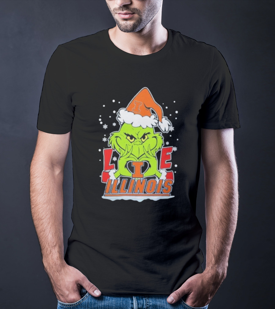 The Grinch Love Illinois Football Christmas T-Shirt