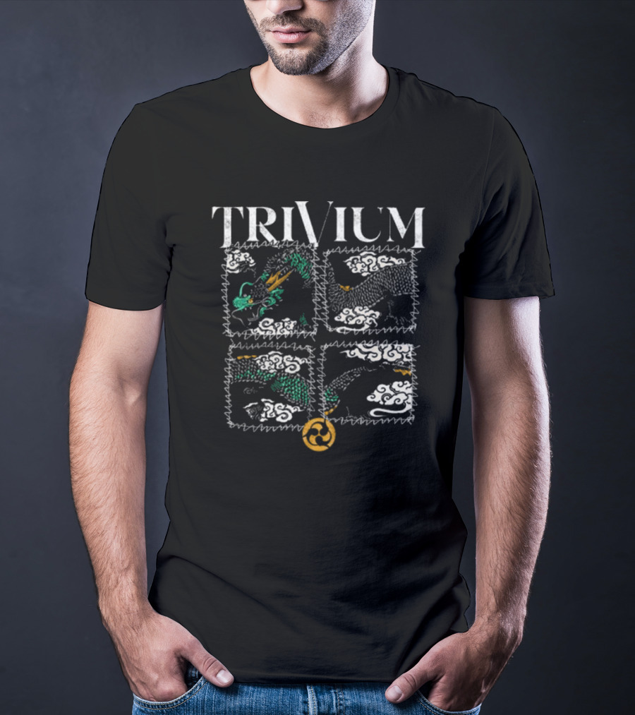 Trivium Dragon Cloud Patchwork With Spiraling T-Shirt