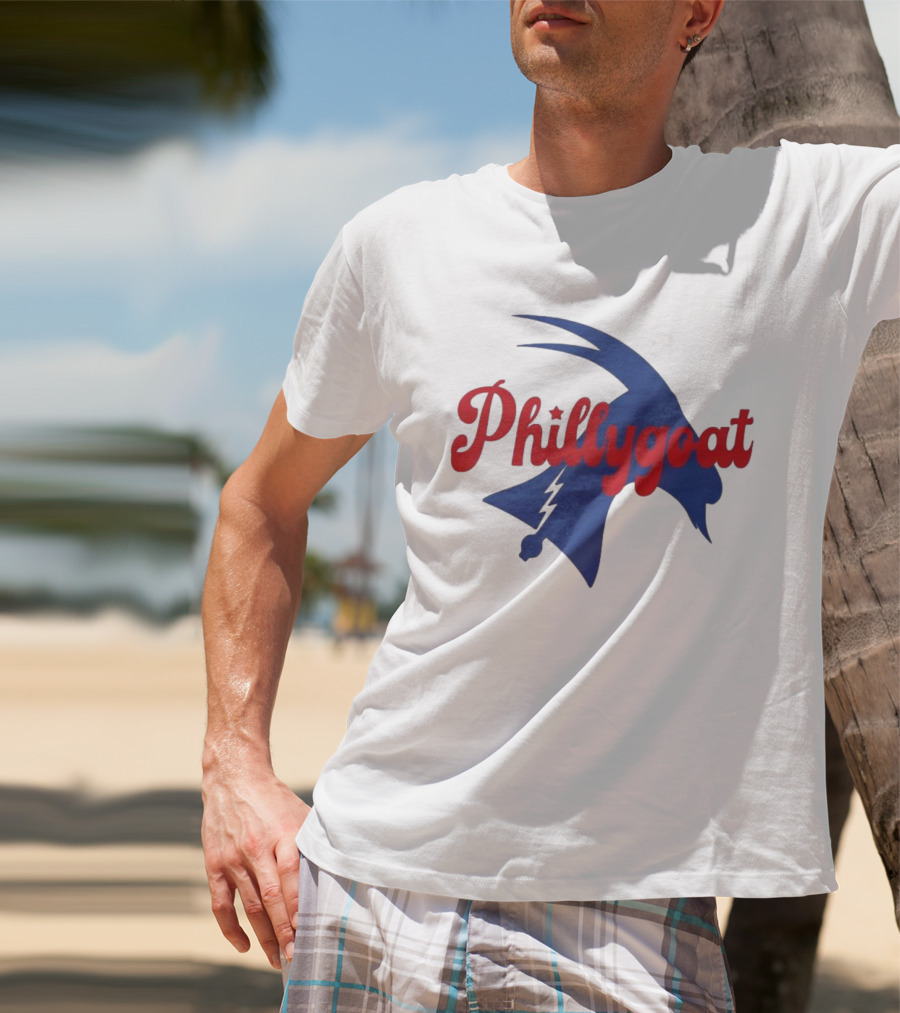Phillygoat Red Script With Blue Goat And Lightning Bolt Elements T-Shirt