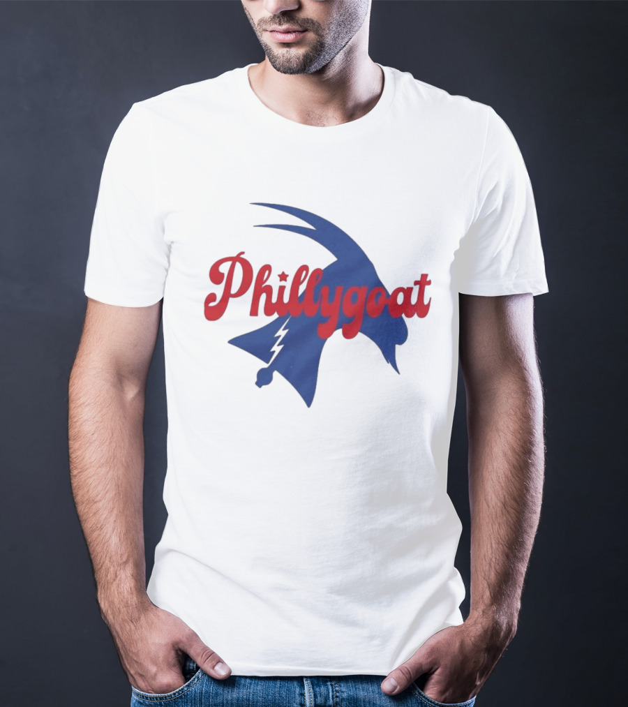 Phillygoat Red Script With Blue Goat And Lightning Bolt Elements T-Shirt
