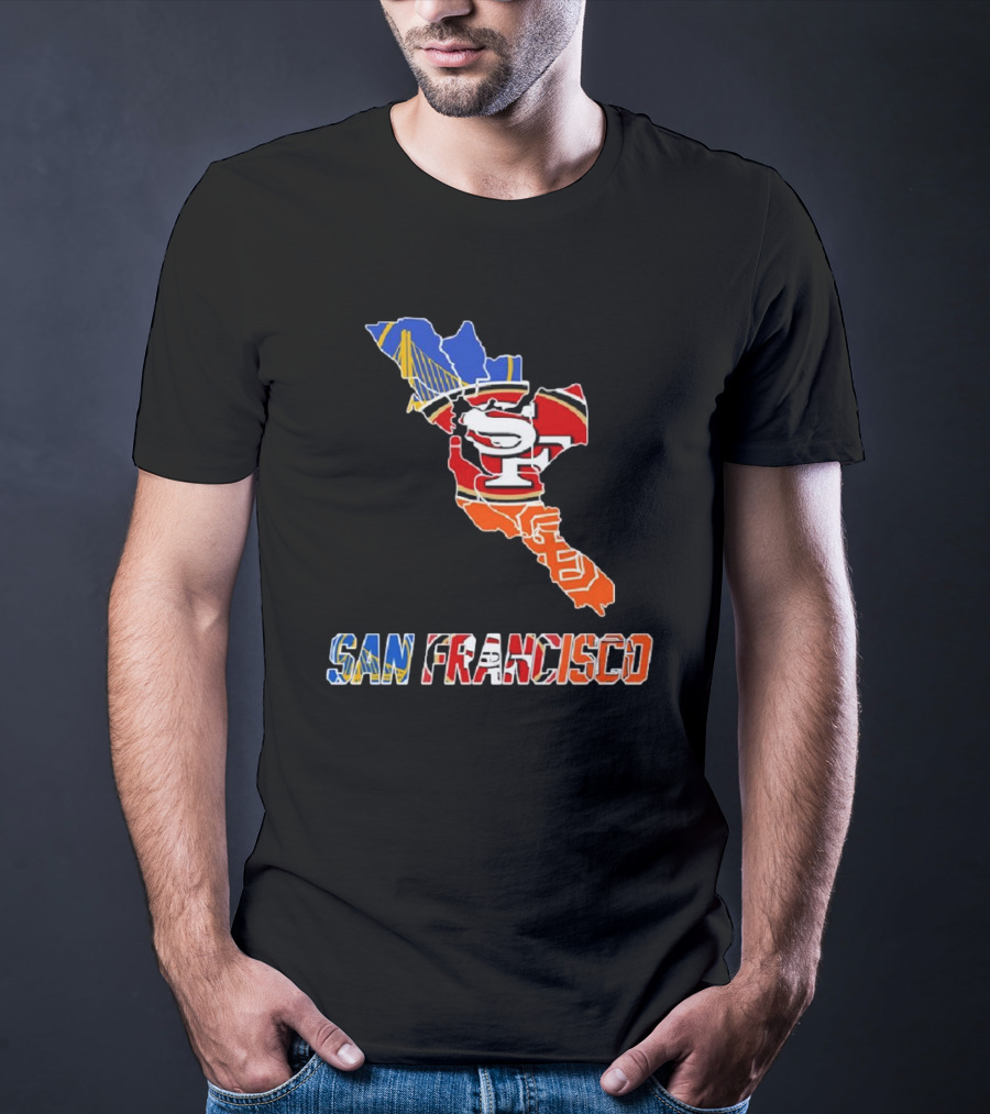 San Francisco Bay Bridge And Sports Teams Logos Map T-Shirt