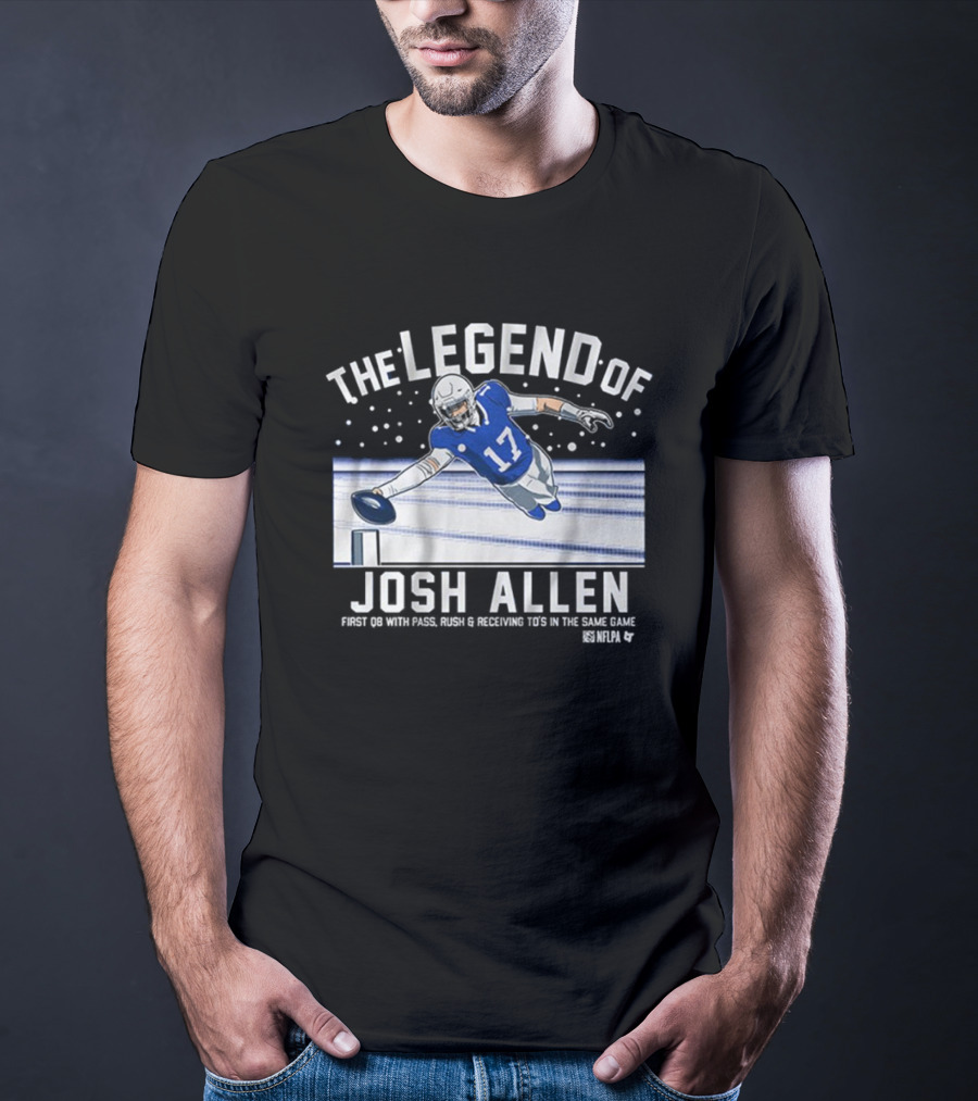 The Legend Of Josh Allen First QB With Pass Rush And Receiving TD's In The Same Game Buffalo Bills NFLPA T-Shirt