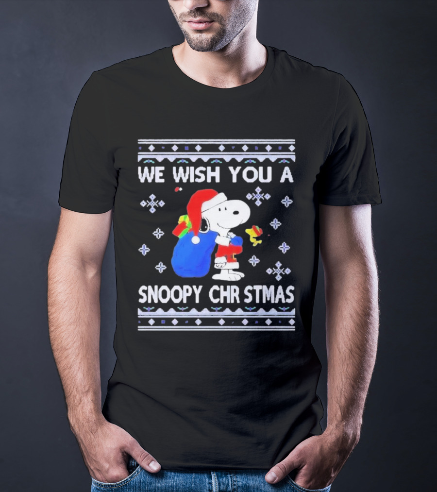 We Wish You A Snoopy Christmas Santa Hat And Gifts Peanuts Holiday T-Shirt