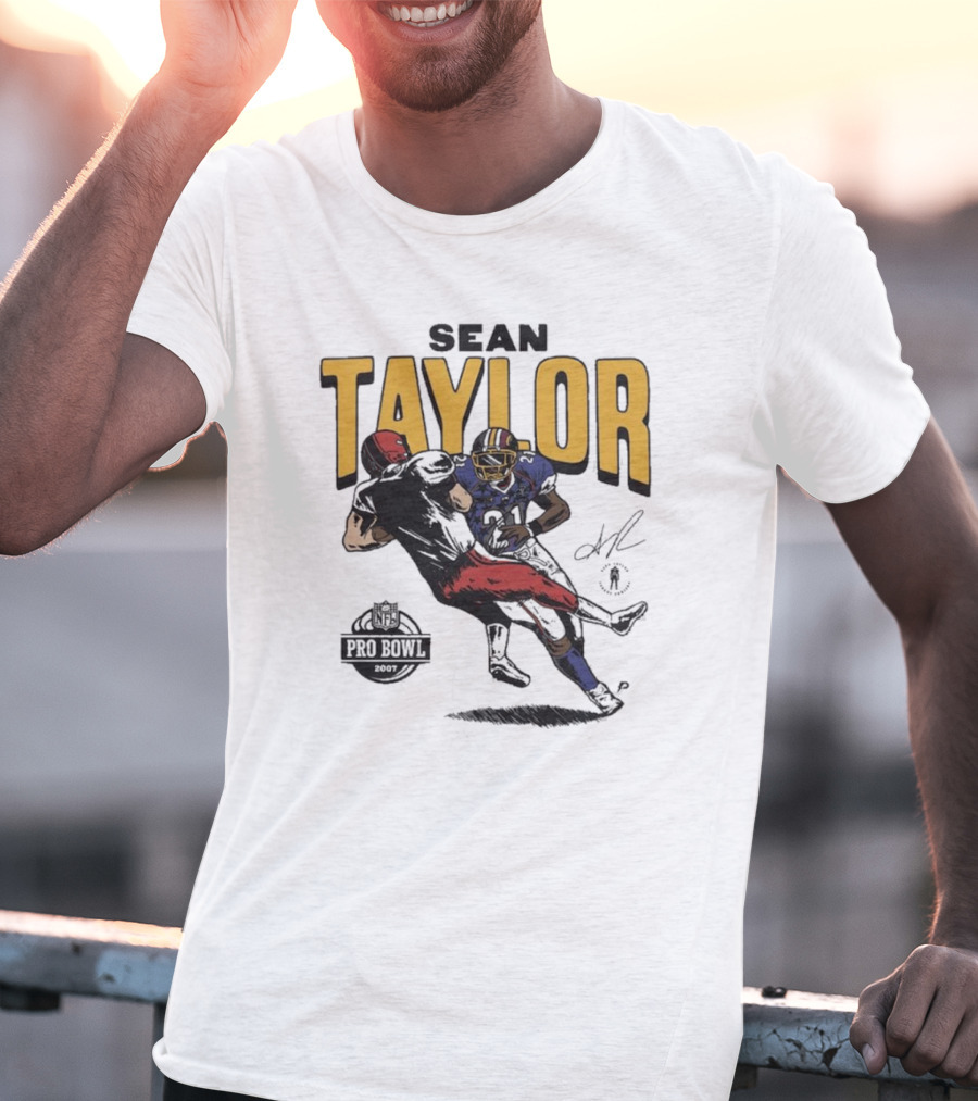 Sean Taylor NFL Pro Bowl 2007 Caricature Signature Washington Commanders T-Shirt