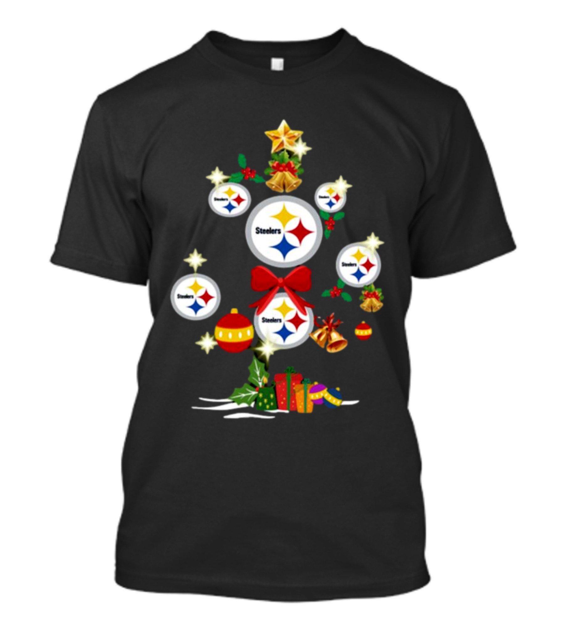 Pittsburgh Steelers Christmas Tree Ornaments With Presents And Stars T-Shirt