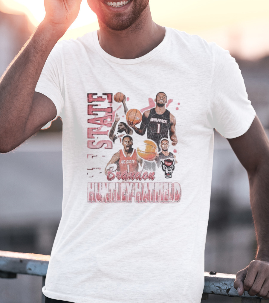 Brandon Huntley-Hatfield NC State Wolfpack 90s Retro Basketball Collage T-Shirt