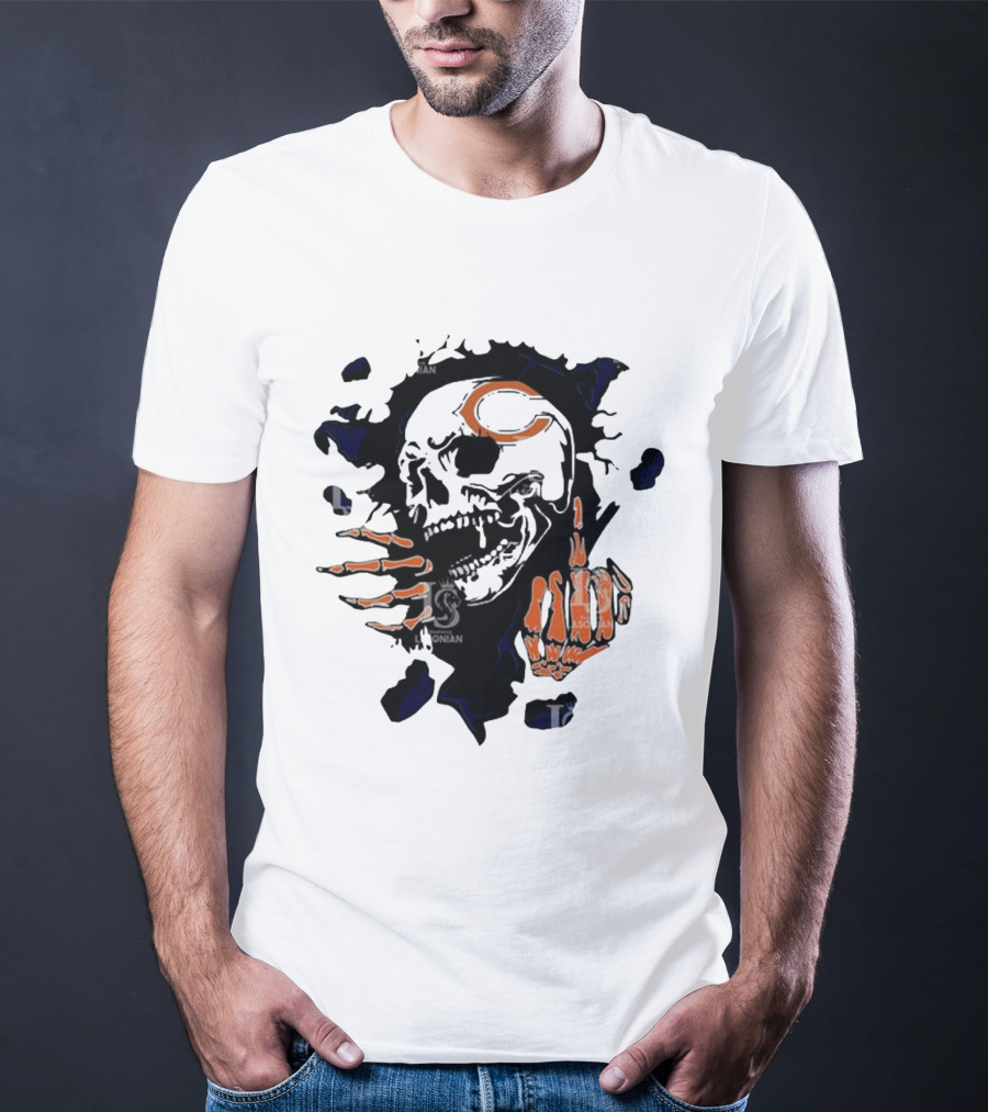 Chicago Bears Skull Middle Finger Logo T-Shirt