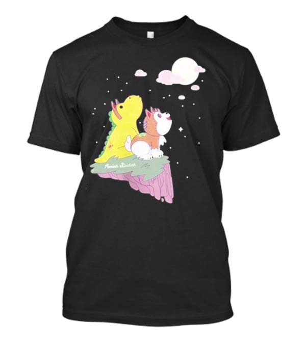Moriah Elizabeth Howl-O-Ween Cute Dinosaur And Dog Moonlit Night Scene T-Shirt