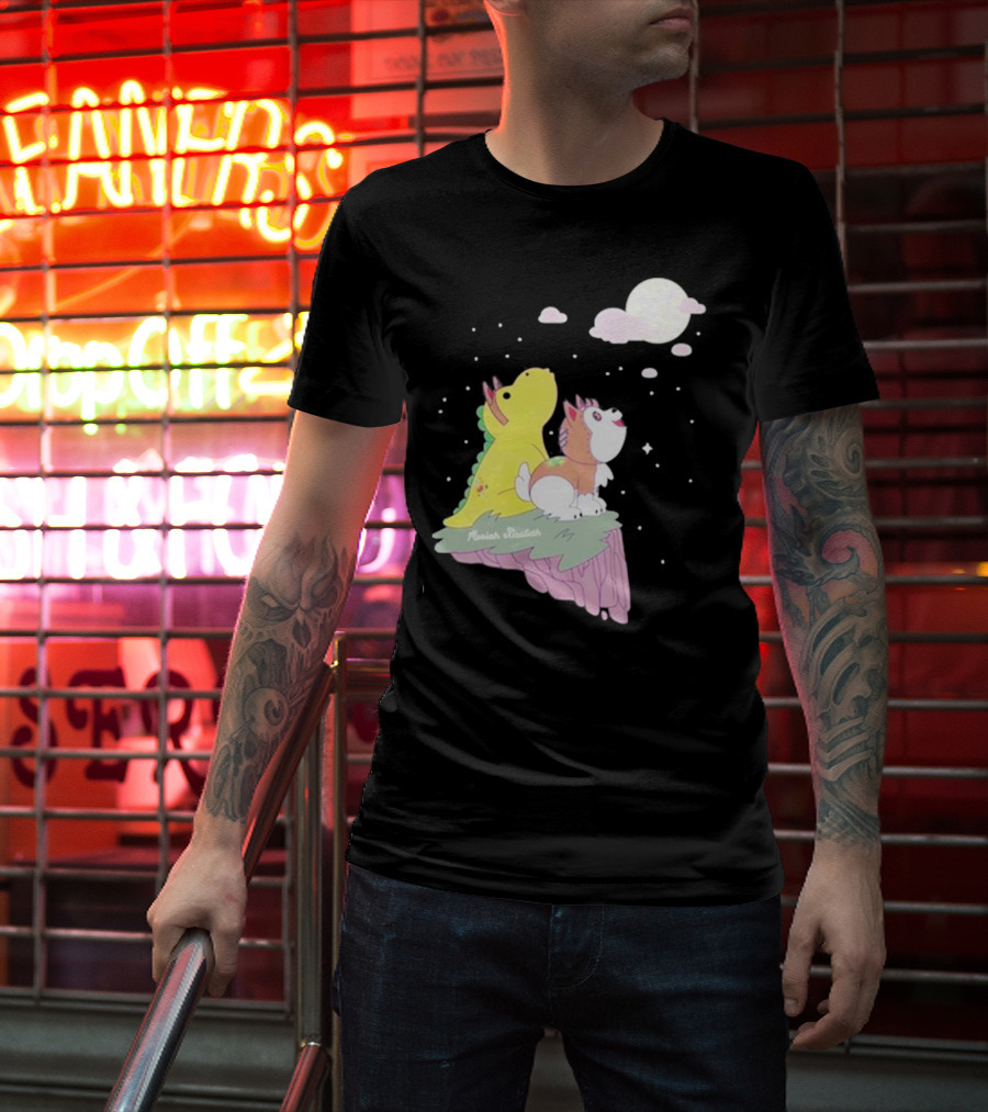 Moriah Elizabeth Howl-O-Ween Cute Dinosaur And Dog Moonlit Night Scene T-Shirt