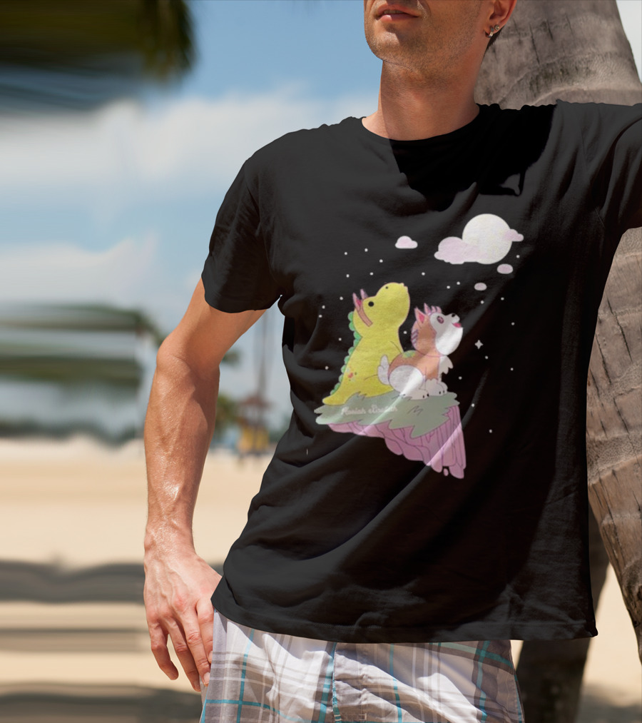 Moriah Elizabeth Howl-O-Ween Cute Dinosaur And Dog Moonlit Night Scene T-Shirt