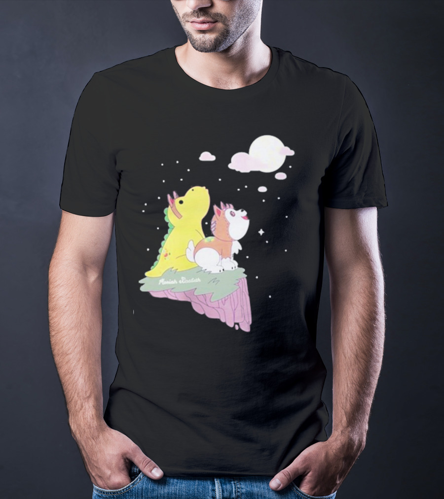 Moriah Elizabeth Howl-O-Ween Cute Dinosaur And Dog Moonlit Night Scene T-Shirt