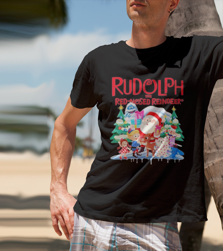 Rudolph The Red-Nosed Reindeer Christmas Santa And Friends Scene T-Shirt