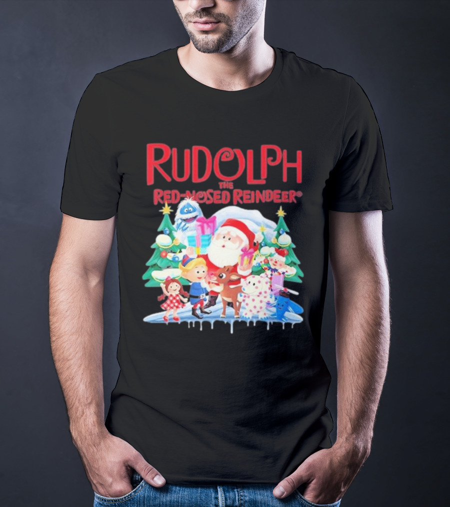 Rudolph The Red-Nosed Reindeer Christmas Santa And Friends Scene T-Shirt