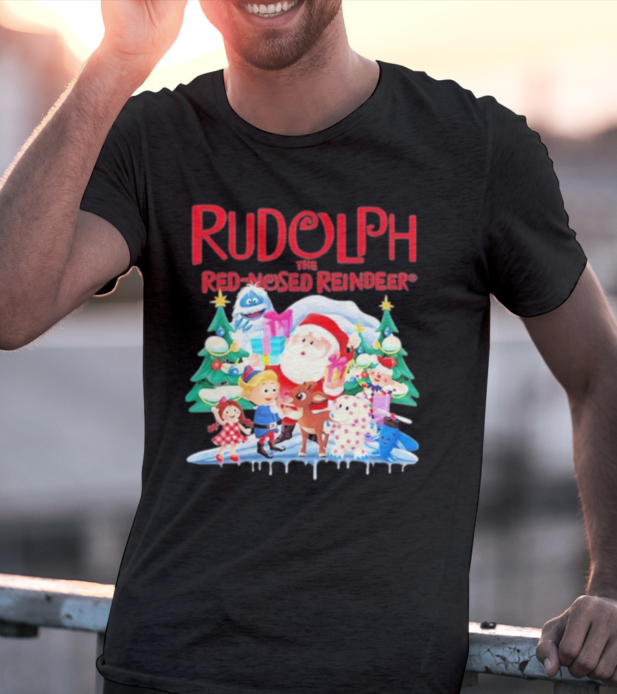 Rudolph The Red-Nosed Reindeer Christmas Santa And Friends Scene T-Shirt