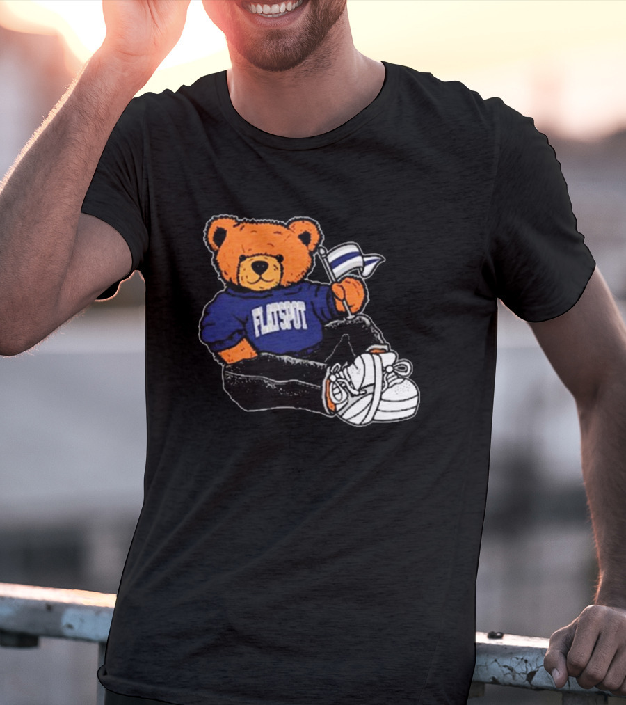 Flatspot Bear With Flag Sitting Down T-Shirt