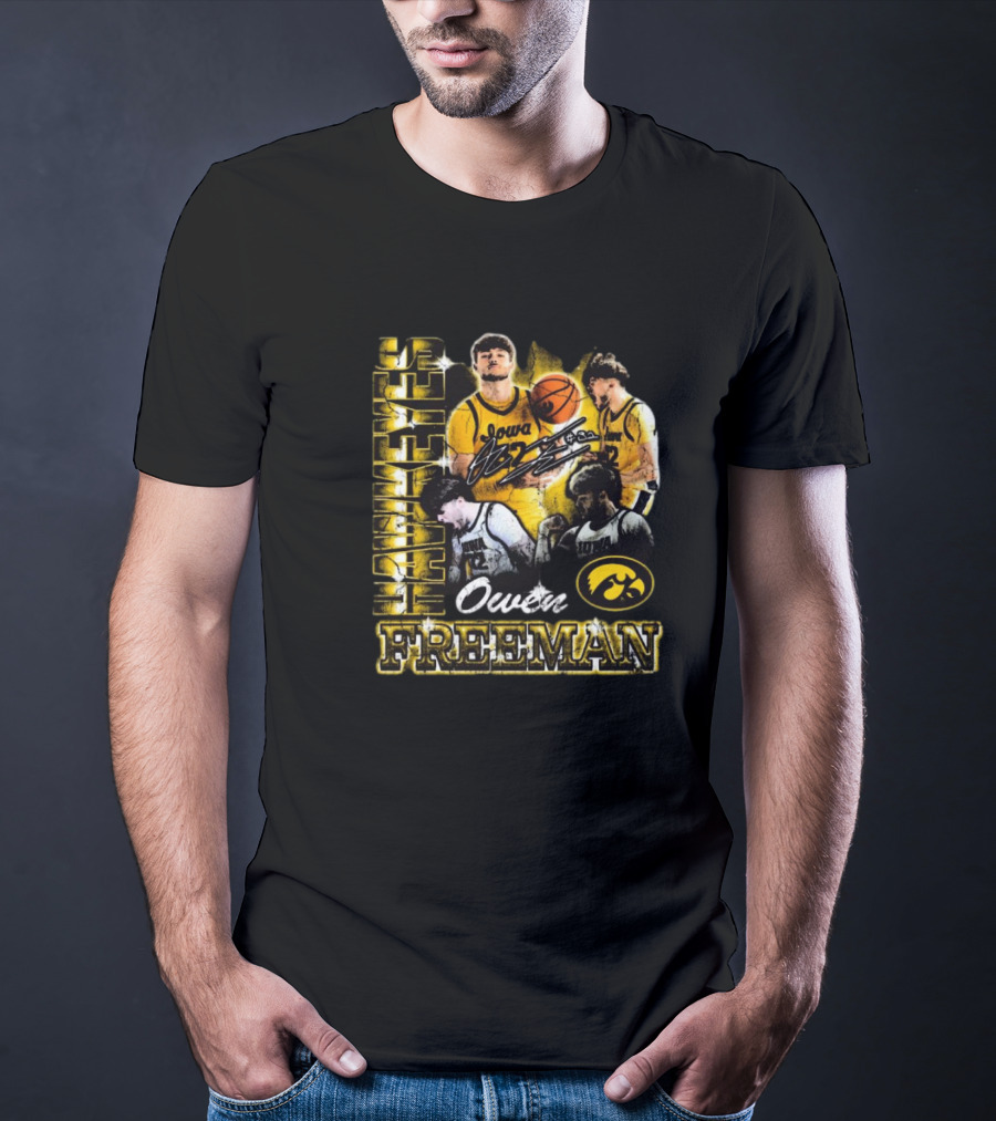 Owen Freeman Iowa Hawkeyes Basketball Retro Signature 90s T-Shirt