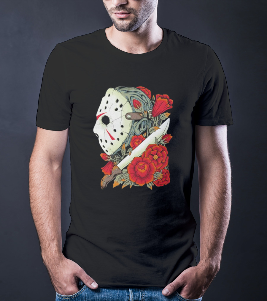 Crystal Lake Counselor Camp Mask Floral Knife T-Shirt