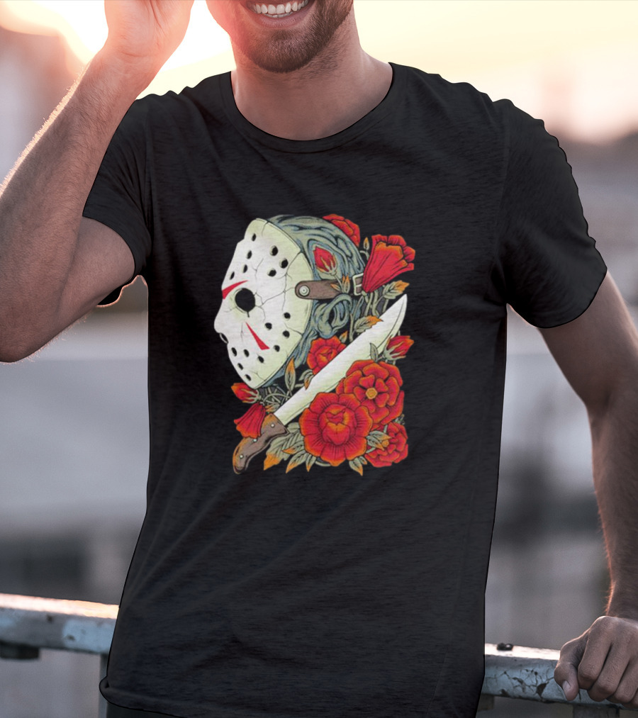 Crystal Lake Counselor Camp Mask Floral Knife T-Shirt