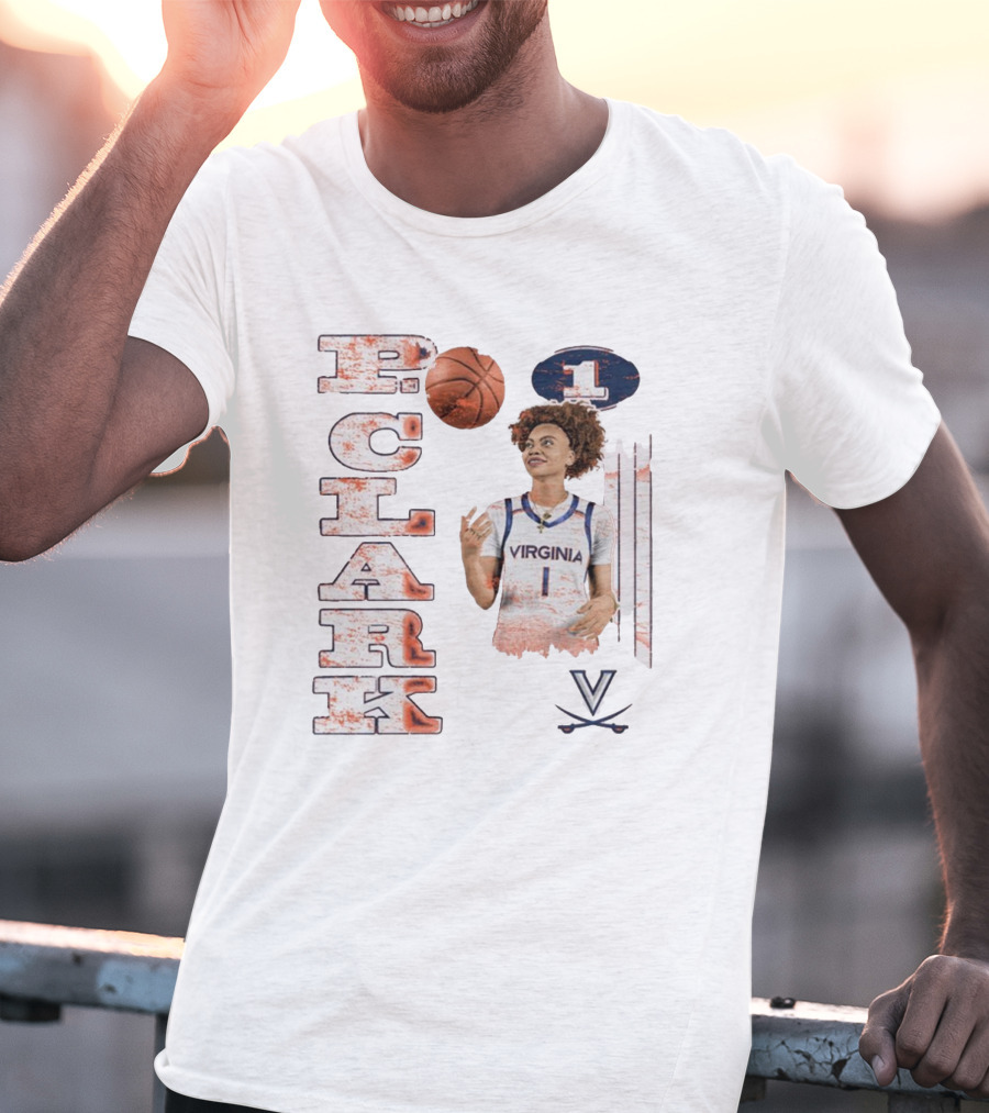 Clark Virginia Cavaliers Basketball Number 1 Cartoon With Ball And V T-Shirt