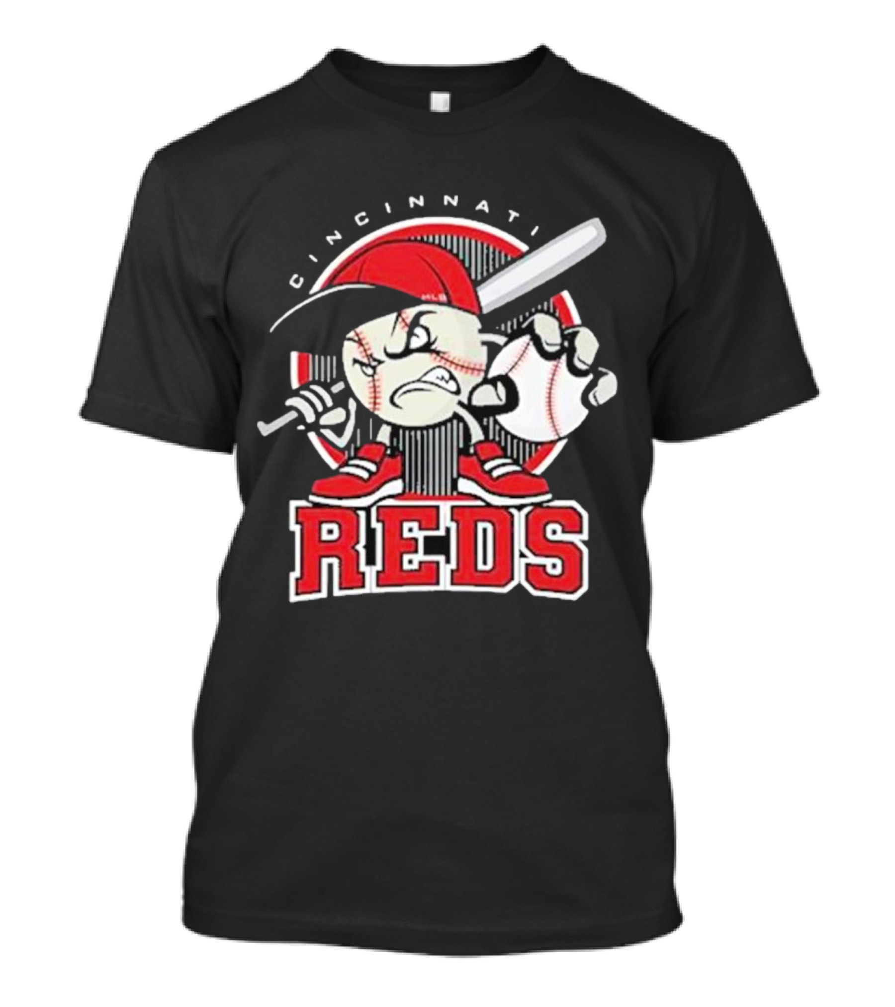 Cincinnati Reds Retro Baseball Character With Cap And Bat T-Shirt