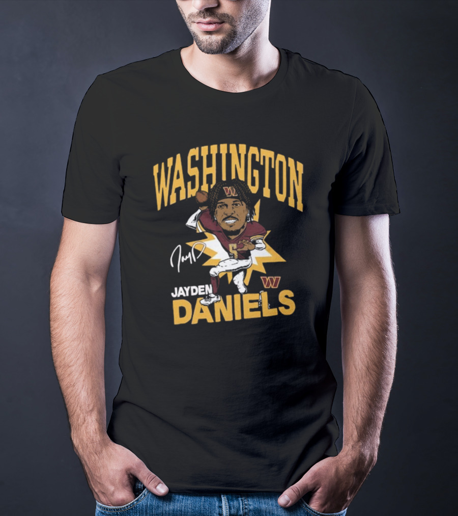 Washington Commanders NFL Jayden Daniels Caricature Player Signature T-Shirt