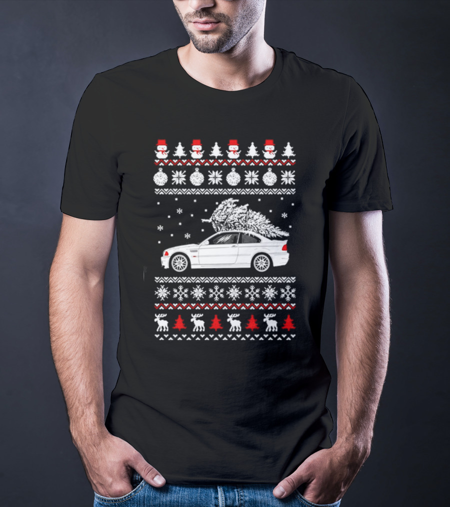 Snowmen Christmas Trees Snowflakes Reindeer BMW E30 Ugly Christmas T-Shirt
