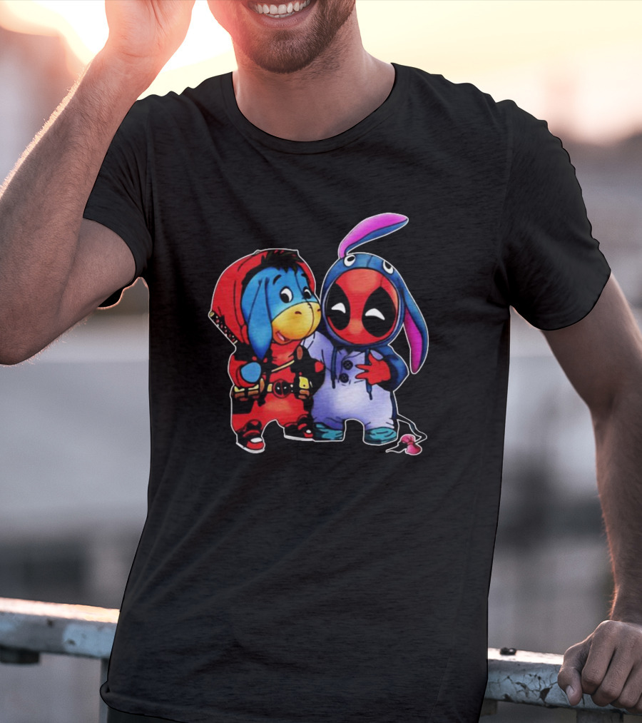 Baby Donkey And Deadpool In Cosplay Onesies With Bunny Ears And Red T-Shirt