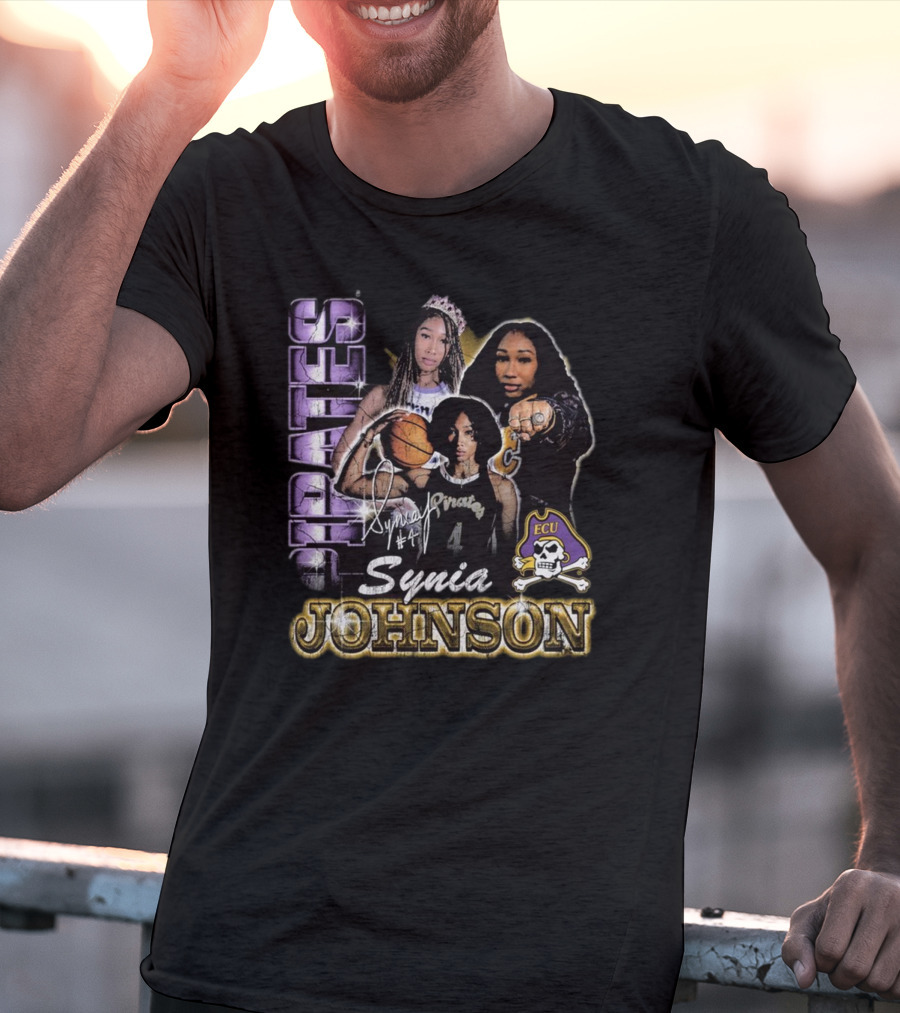 East Carolina Pirates Synia Johnson #4 ECU 90s Style Graphic Signature T-Shirt
