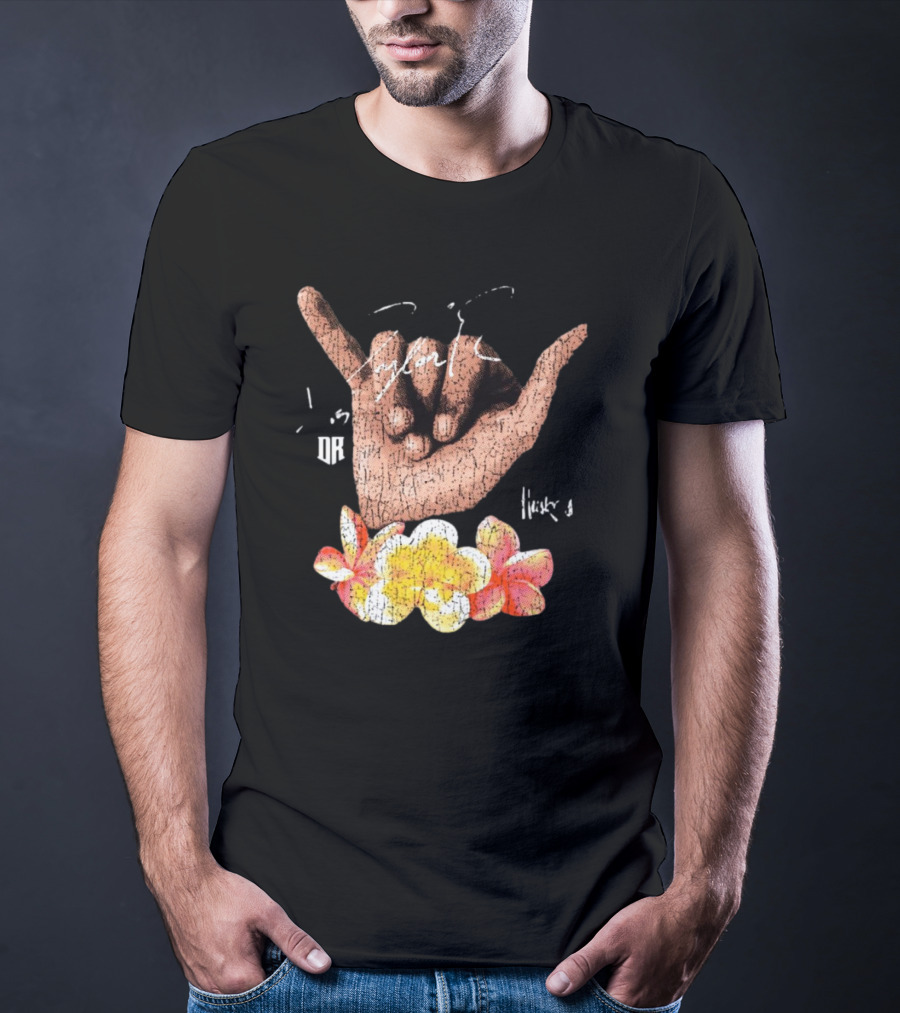 Shaka Hand Huskers Dylan Raiola Signature With Flowers And DR T-Shirt