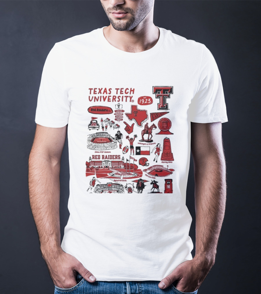 Texas Tech University Red Raiders Est 1923 Texas Spirit Impressions Artwork Icons T-Shirt