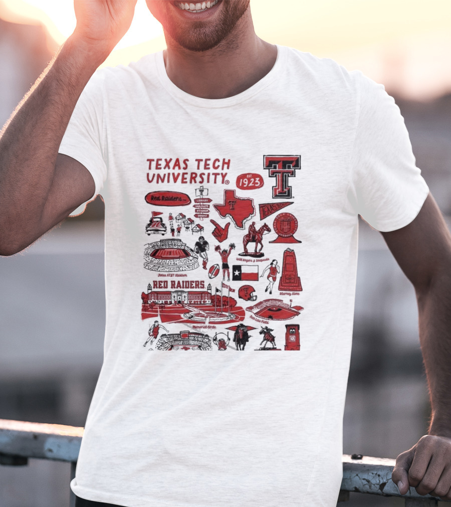 Texas Tech University Red Raiders Est 1923 Texas Spirit Impressions Artwork Icons T-Shirt
