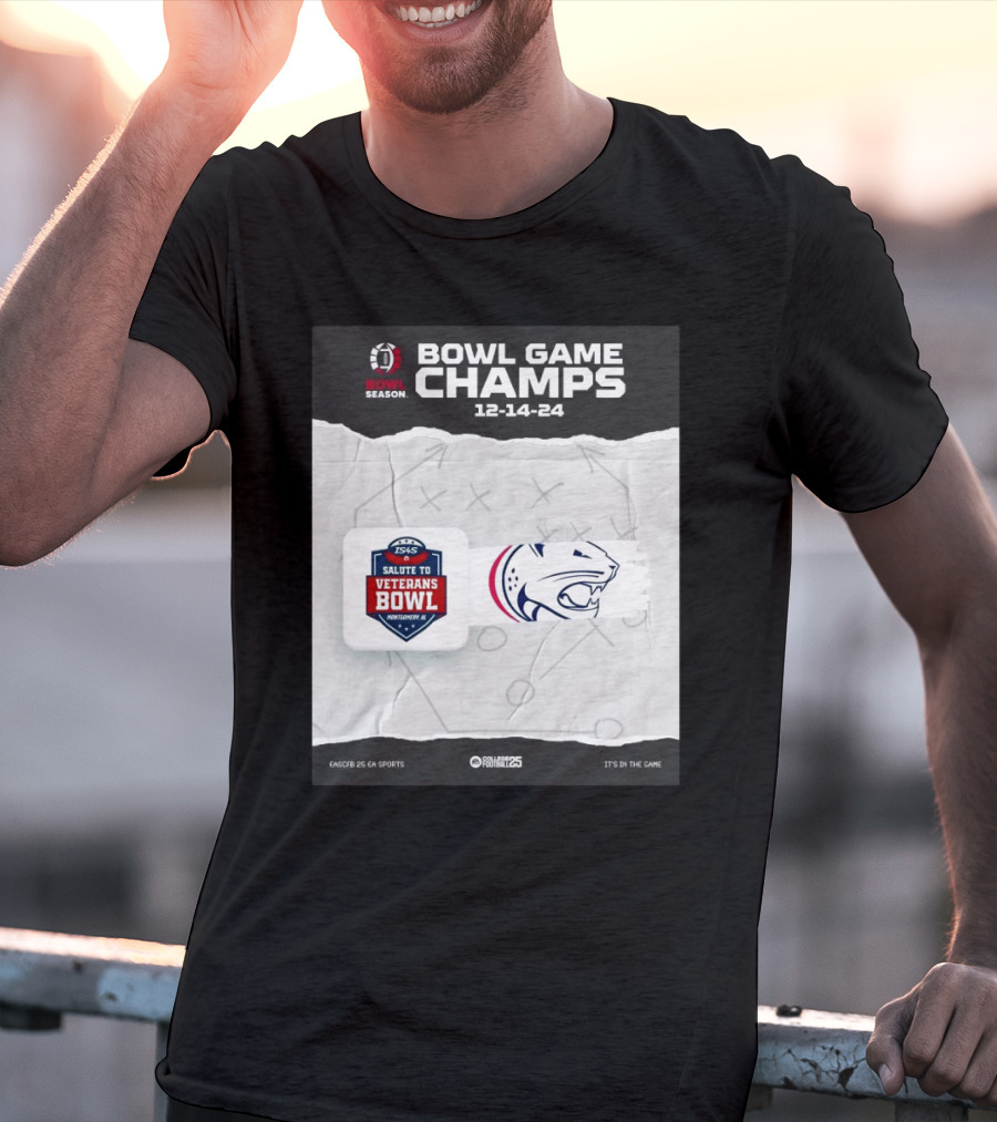 Bowl Game Champs 12-14-24 Salute To Veterans Bowl Season South Alabama Jaguars T-Shirt