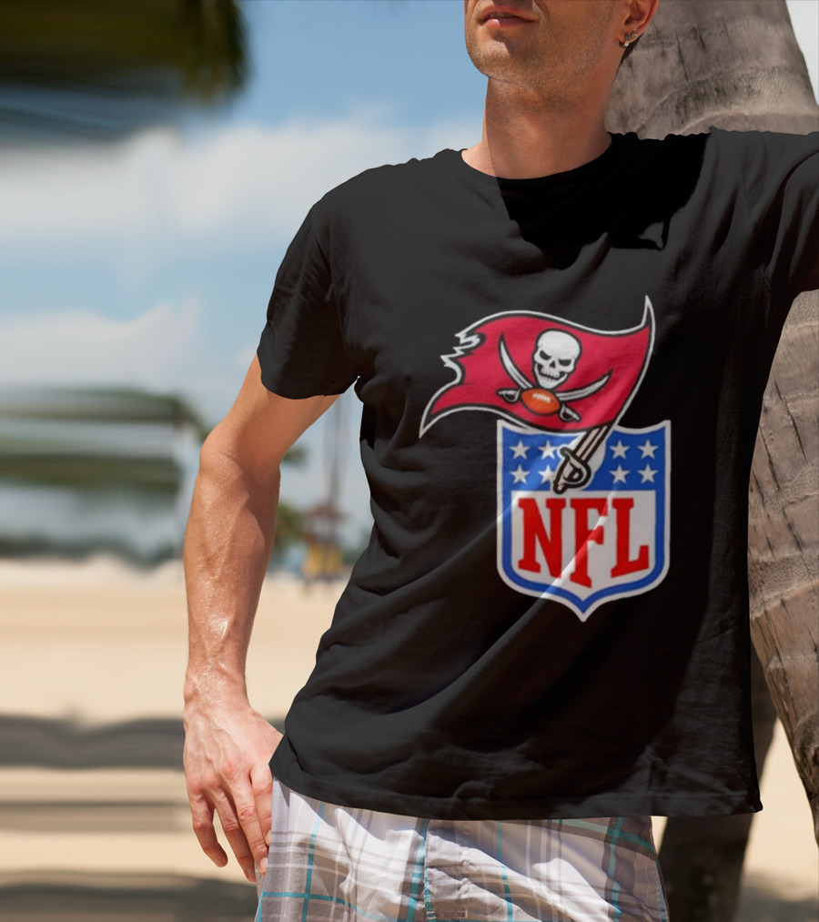Tampa Bay Buccaneers NFL Collaboration Logo With Pirate Flag And Shield T-Shirt