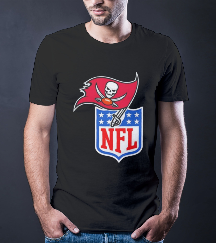 Tampa Bay Buccaneers NFL Collaboration Logo With Pirate Flag And Shield T-Shirt