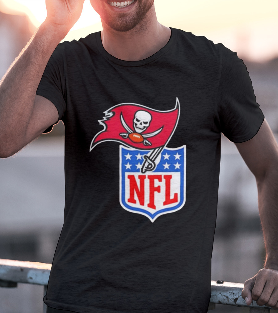 Tampa Bay Buccaneers NFL Collaboration Logo With Pirate Flag And Shield T-Shirt