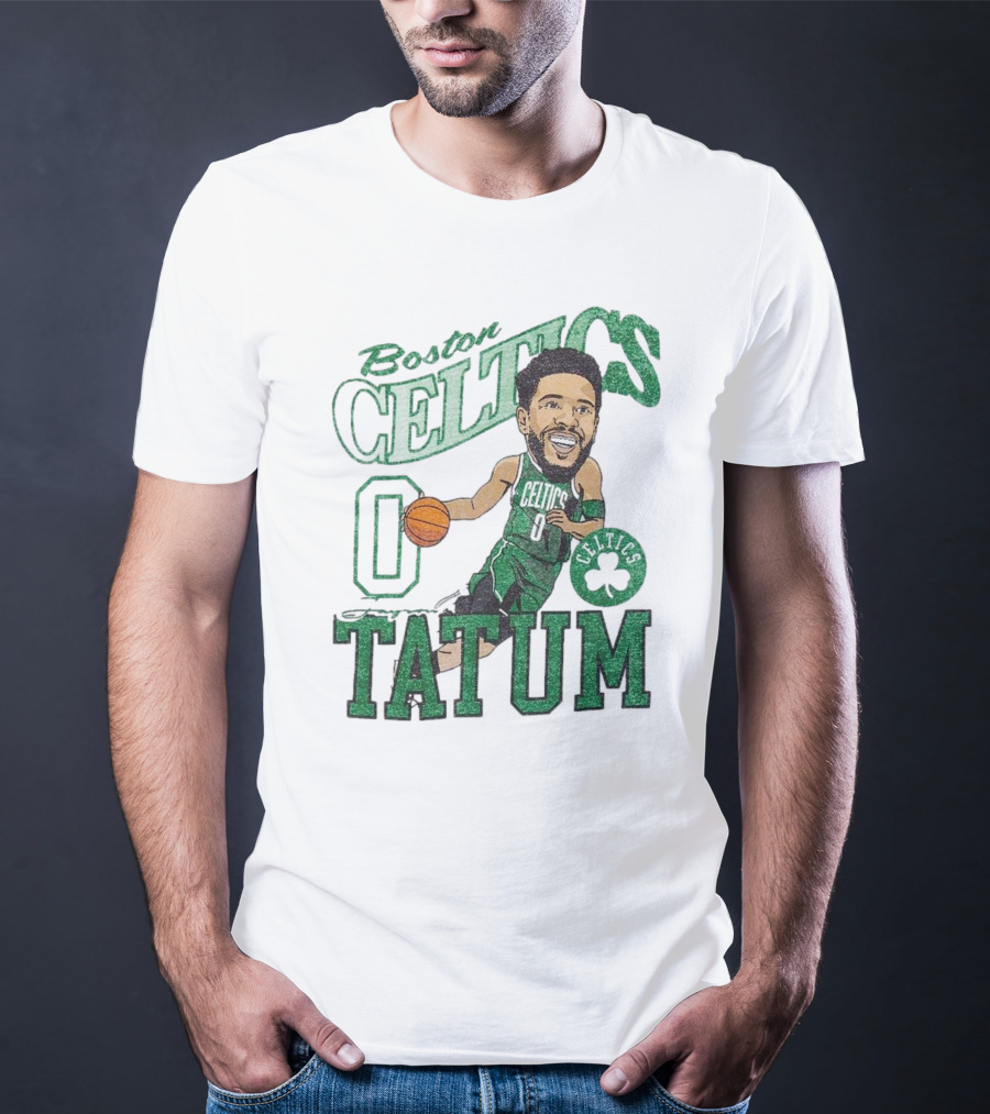 Boston Celtics Jayson Tatum Caricature Player New Era Green Basketball 0 Celtics Shamrock T-Shirt