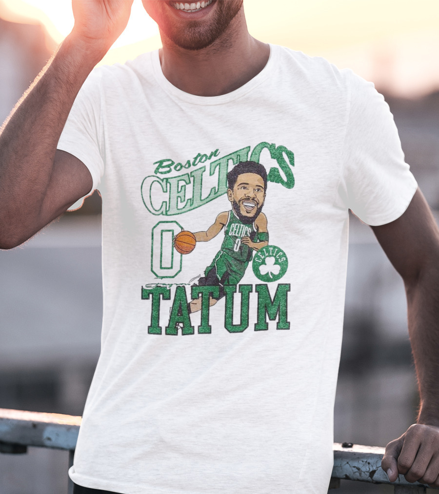 Boston Celtics Jayson Tatum Caricature Player New Era Green Basketball 0 Celtics Shamrock T-Shirt