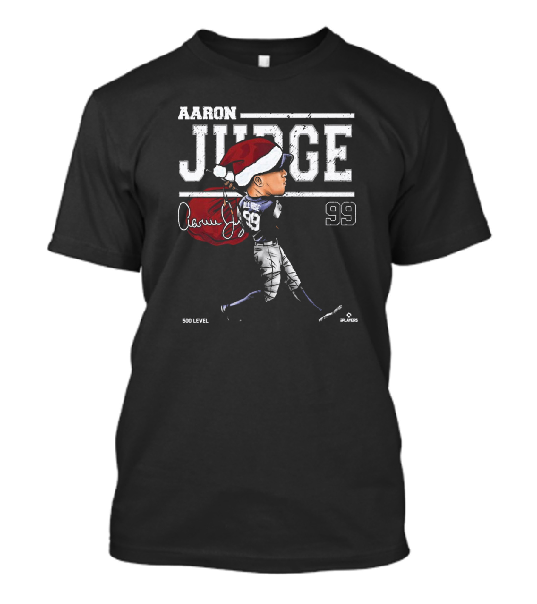 Aaron Judge New York Yankees MLB Christmas Santa Hat Signature Cartoon 99 500 Level T-Shirt